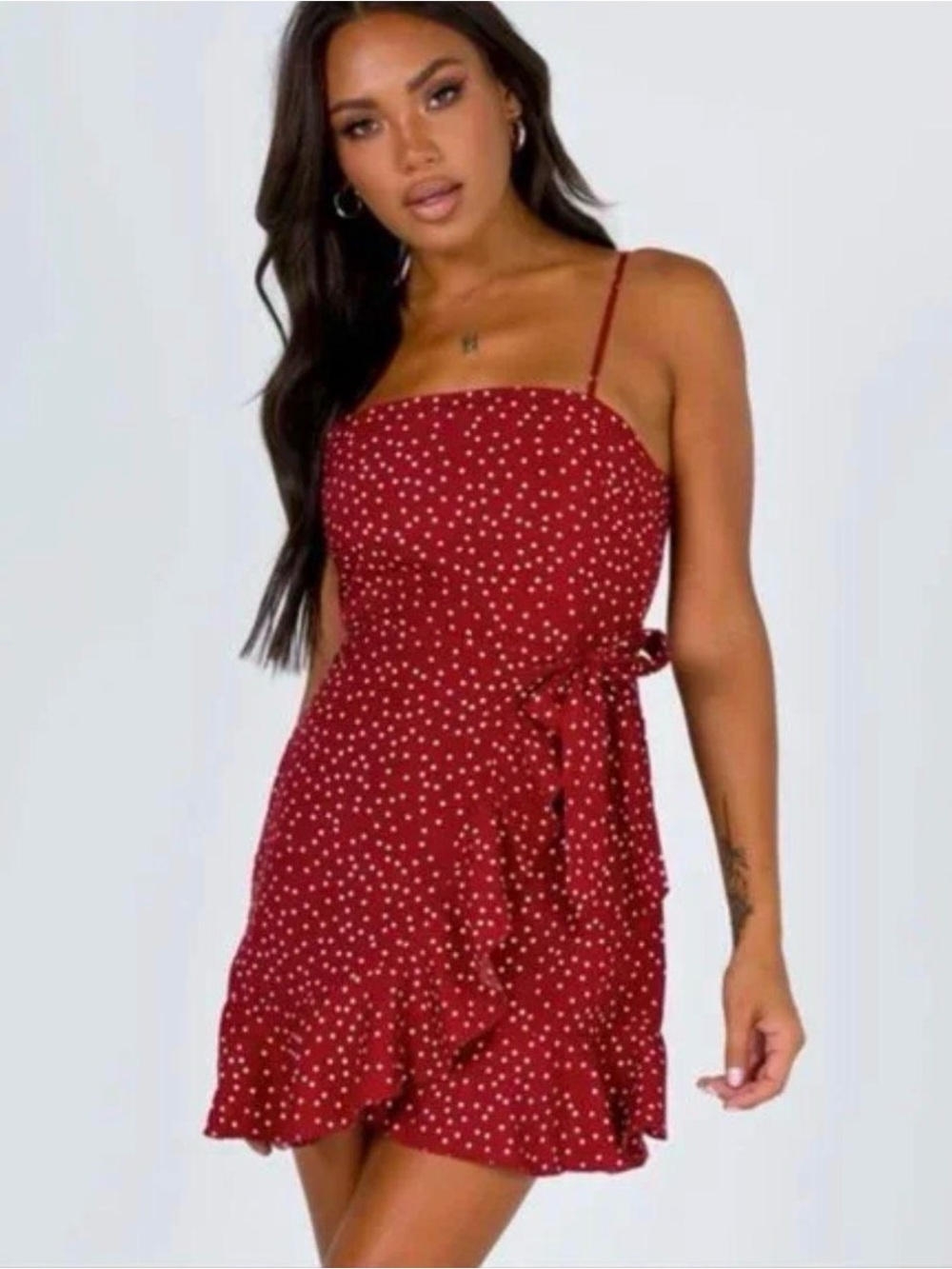 Princess Polly Red Polka Dot Tie-Waist Mini Sun Dress size 0